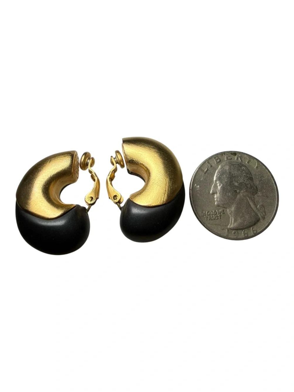 80's Vintage Givenchy brushed gold and black enamel clip-on earrings
